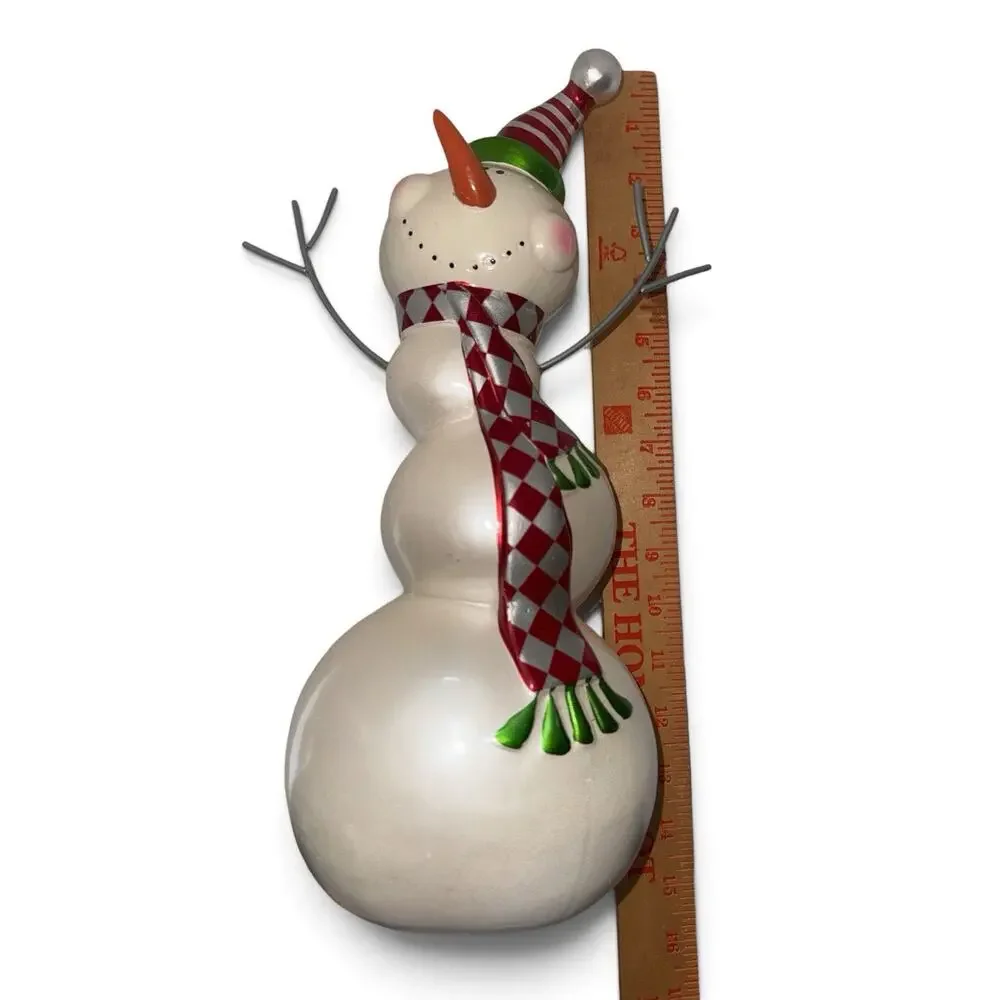 Vtg Pier 1 Enameled Ceramic Snowman Opalescent 15” Tabletop Decor Whimsical